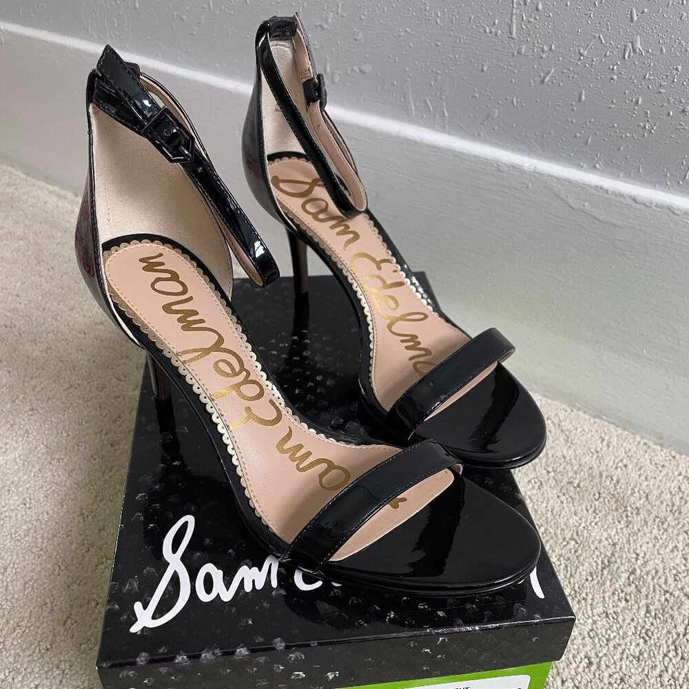 Sam Edelman Ankle Strap Heels "Patti" Black Patent Leather Size 8 - NEW